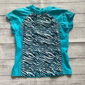 OP Ocean Pacific Rashguard Blue Black Zebra Short Sleeve Medium 7/8